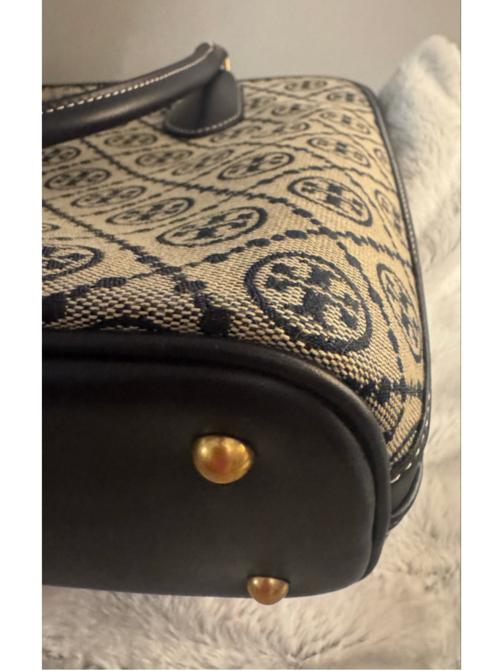 NWT Tory Burch T Monogram Swing Bag Navy Jacquard Top Handle Satchel - Picture 11 of 16